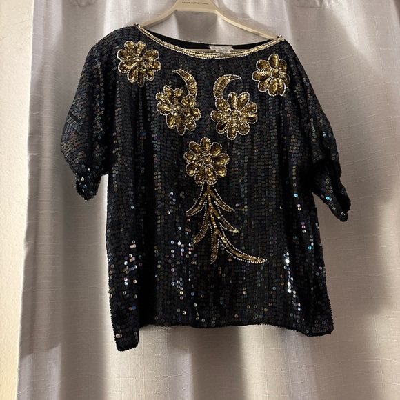 CeeCee Tops - Vintage Size 20 CeeCee 100% Silk Hand Beaded Blouse Sequined Bling New Years